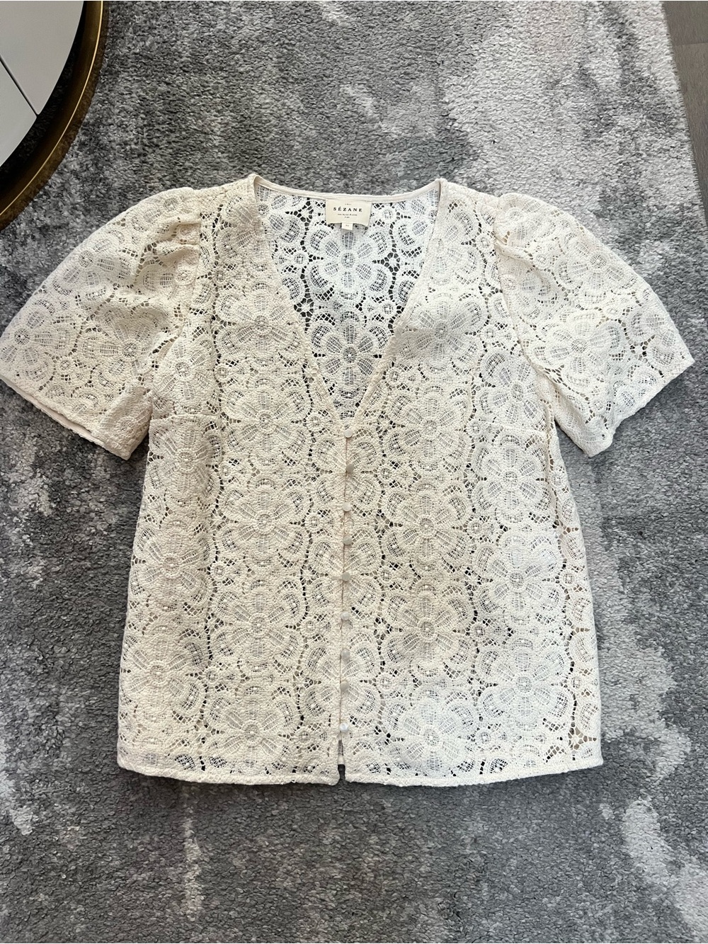 NEW Sezane Cream Floral Crochet Lace V-Neck Blouse